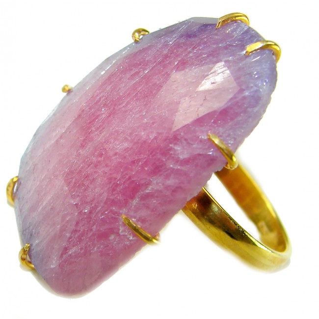 Carmen Natural 27.4 carat Ruby .925 Sterling Silver Dipped in 18K Gold handmade Large Statement Ring size 8 - Close-up of Carmen 27.4 carat ruby ring with gold setting