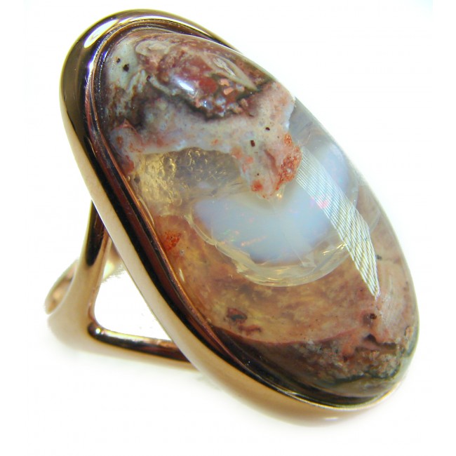 Inner Fire the best quality 24.4 carat Mexican Opal 18K ROSE GOLD OVER .925 Sterling Silver handmade ring 6 1/4