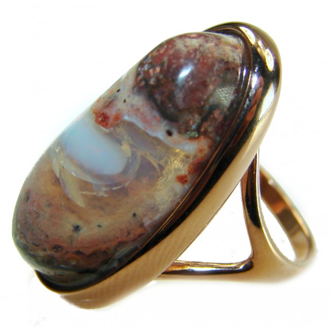 Inner Fire the best quality 24.4 carat Mexican Opal 18K ROSE GOLD OVER .925 Sterling Silver handmade ring 6 1/4