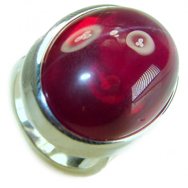 Bellezza Genuine 36.5 CARAT Star Ruby .925 Sterling Silver Large Statement Ring size 8 - Close-up of Bellezza 36.5 carat star ruby in .925 sterling silver setting.