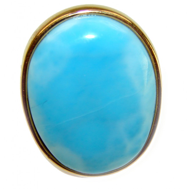 Blue Perfection AUTHENTIC Larimar 18K Gold over .925 Sterling Silver handmade Large ring size 8 adjustable - Close-up of Blue Perfection Larimar set in 18K gold over sterling silver.