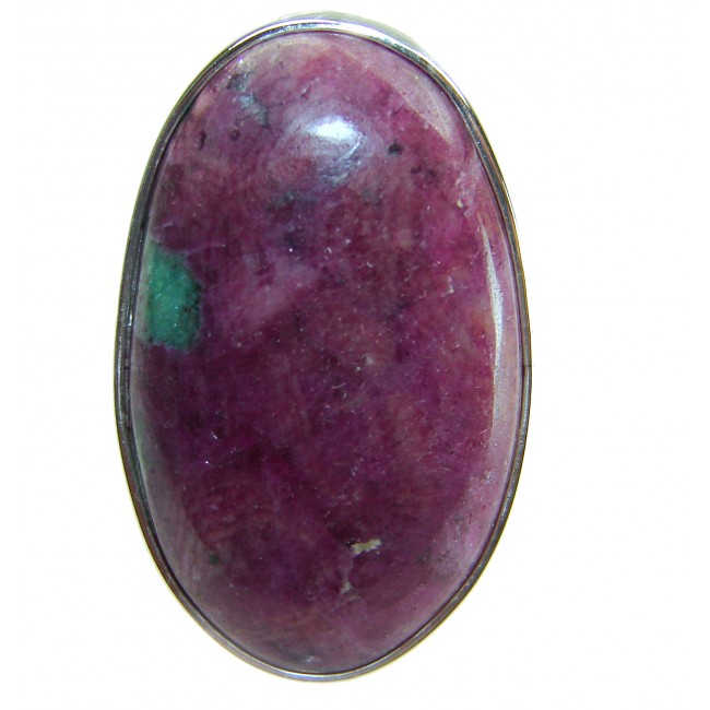 Authentic Ruby in Zoisite .925 Sterling Silver handmade Cocktail Ring s. 8 adjustable - Stone close-up of Authentic Ruby in Zoisite .925 Sterling Silver jewelry.