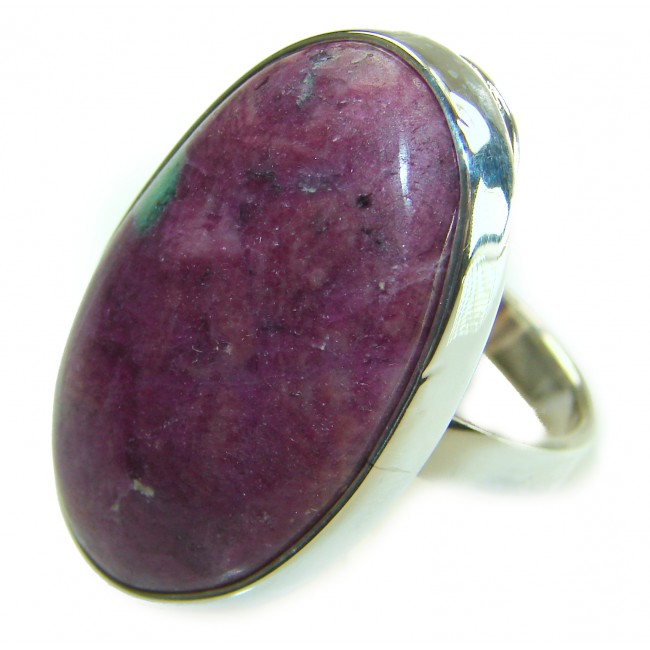 Authentic Ruby in Zoisite .925 Sterling Silver handmade Cocktail Ring s. 8 adjustable - Close-up of Authentic Ruby in Zoisite Sterling Silver ring.