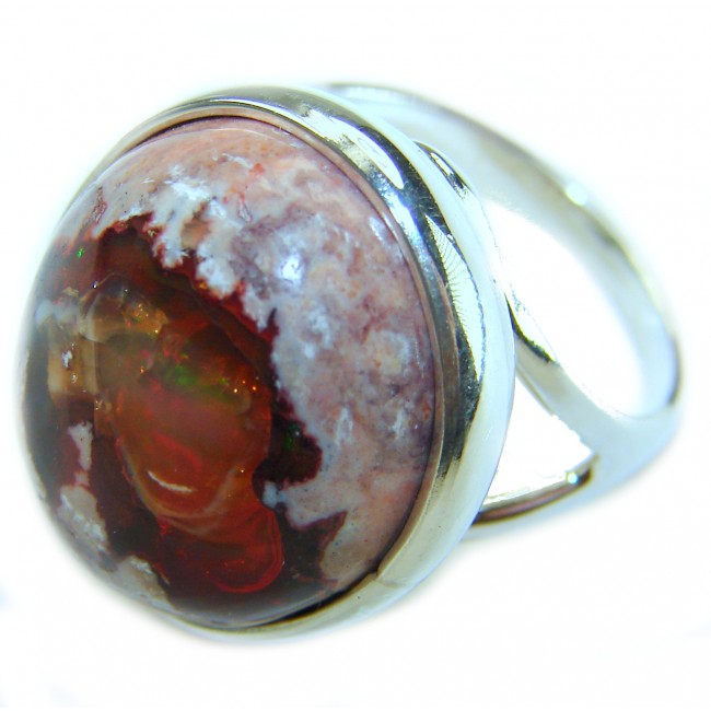 Bonfire Night best quality 18.4 carat Mexican Opal .925 Sterling Silver handmade ring 7 1/4