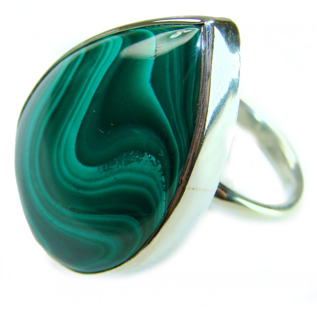 Amazonia 37.5 CARAT genuine Malachite from Ural .925 Sterling Silver handcrafted ring size 7 adjustable