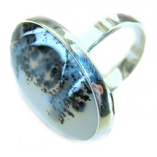 LARGE Top Quality Dendritic Agate .925 Sterling Silver handcrafted Ring s. 7 adjustable
