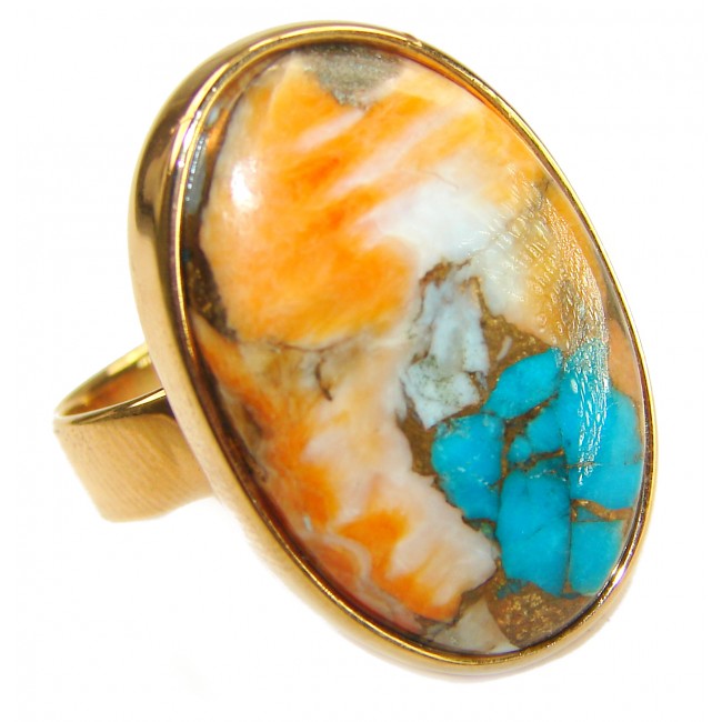Rare 26.5 carat Oyster Turquoise 18K Gold over .925 Sterling Silver handcrafted Large ring; s. 6 adjustable