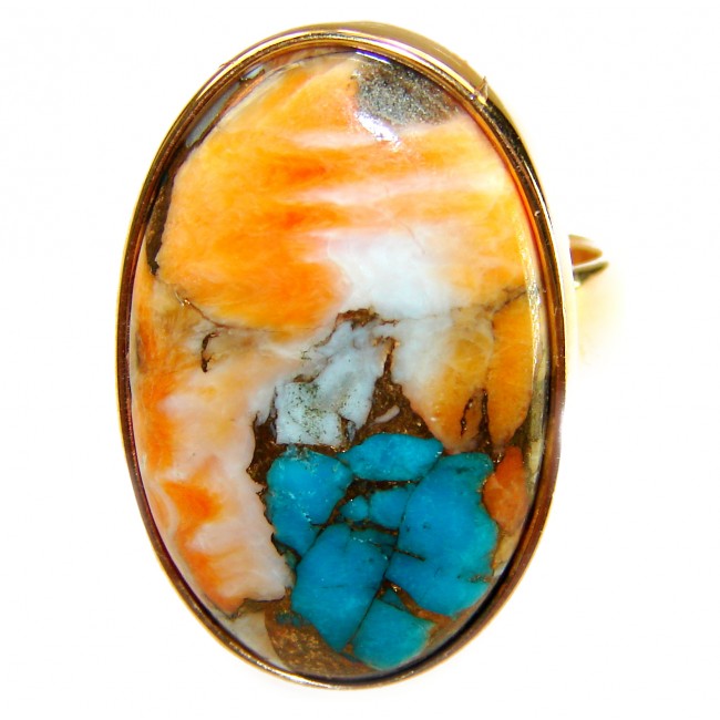 Rare 26.5 carat Oyster Turquoise 18K Gold over .925 Sterling Silver handcrafted Large ring; s. 6 adjustable