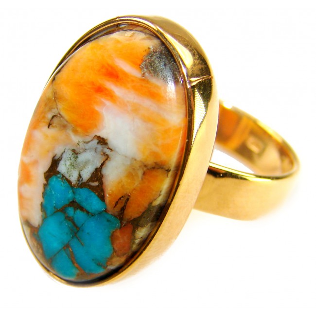 Rare 26.5 carat Oyster Turquoise 18K Gold over .925 Sterling Silver handcrafted Large ring; s. 6 adjustable