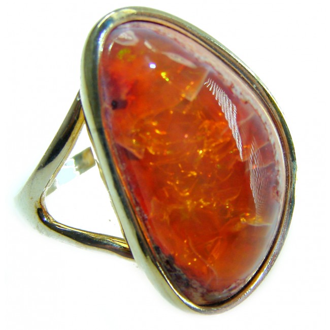 Queen of Fire best quality 20.4 carat Mexican Opal .925 Sterling Silver handmade ring 8 1/4