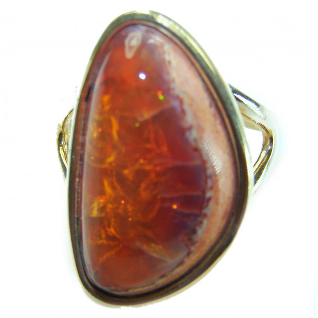 Queen of Fire best quality 20.4 carat Mexican Opal .925 Sterling Silver handmade ring 8 1/4