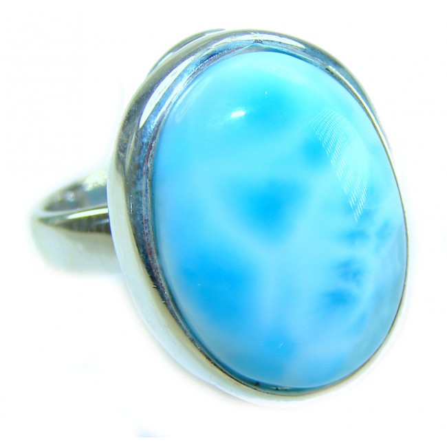 Large 14.9 carat Blue Perfection Blue Larimar .925 Sterling Silver handmade Large ring size 7 adjustable - Stone close-up of 14.9 carat Blue Larimar set in .925 sterling silver.