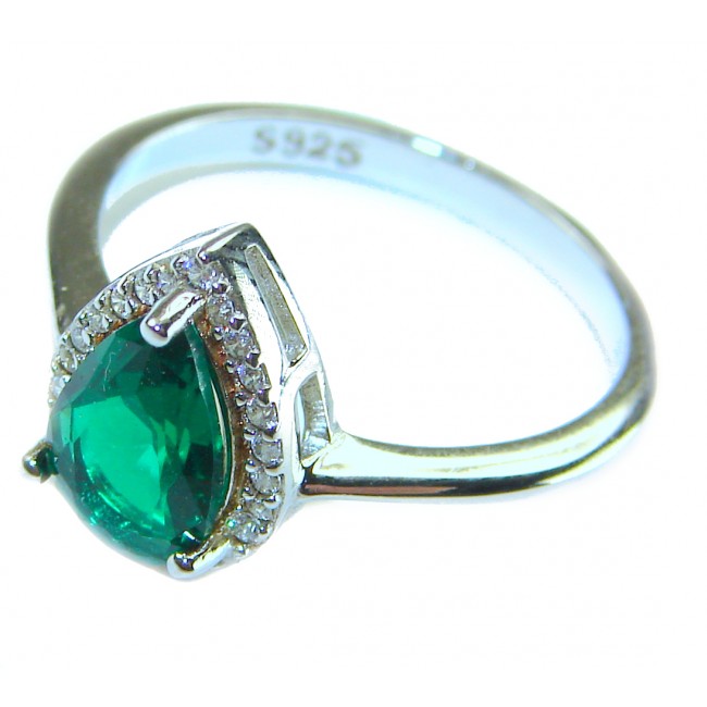 Gabriella 4.2 carat authentic Emerald rhodium over .925 Sterling Silver handcrafted Statement Ring size 7 1/4 - photo 1