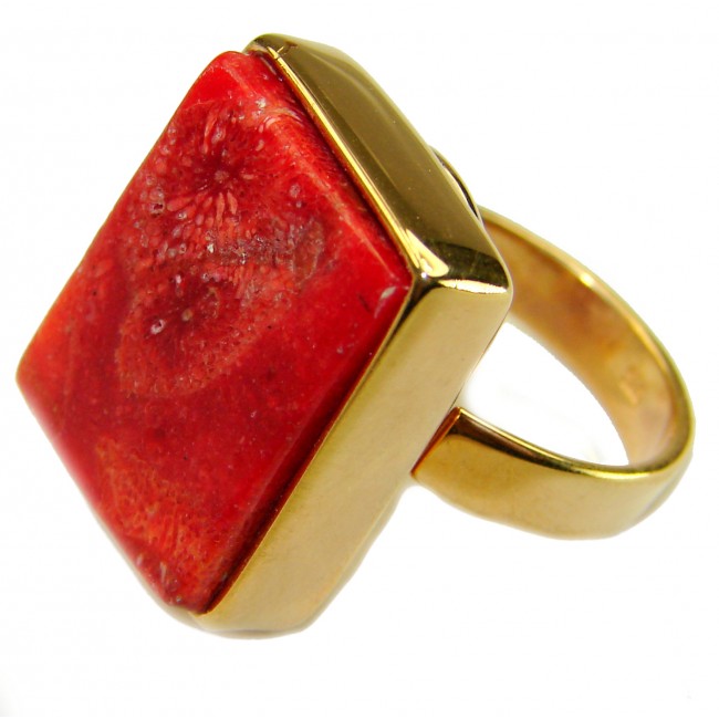 Bochic Style Natural Fossilized Coral .925 Sterling Silver handmade ring s. 7 1/4