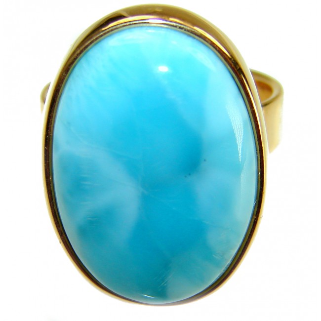 Blue Perfection Top QUALITY Blue Larimar 18K Gold over .925 Sterling Silver handmade Large ring size 6 adjustable