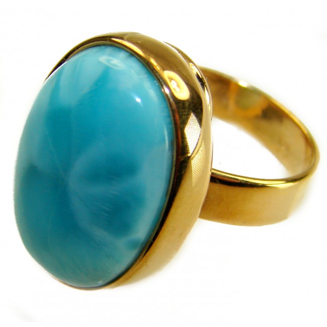 Blue Perfection Top QUALITY Blue Larimar 18K Gold over .925 Sterling Silver handmade Large ring size 6 adjustable