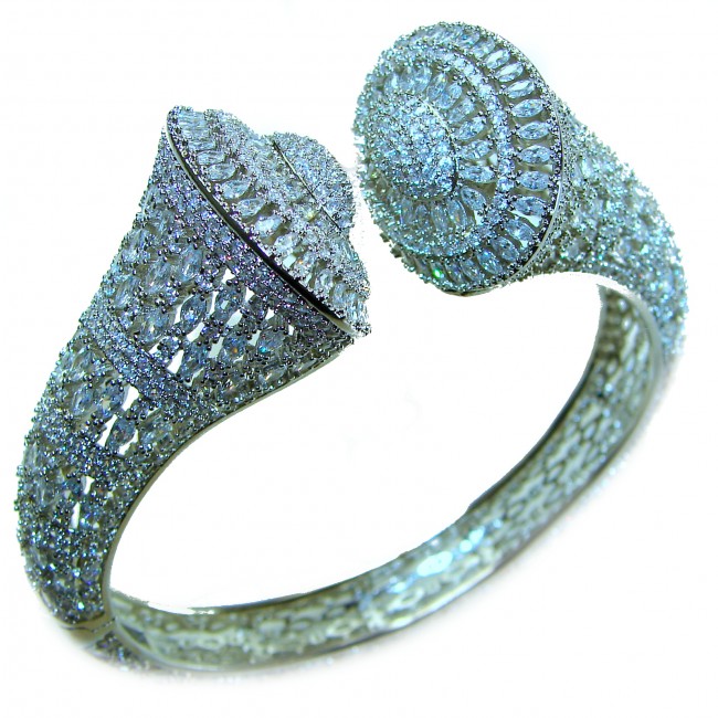 Art Deco Genuine 76.5 carat White Topaz .925 Sterling Silver handcrafted Statement bracelet