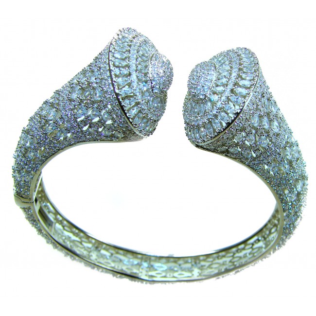 Art Deco Genuine 76.5 carat White Topaz .925 Sterling Silver handcrafted Statement bracelet