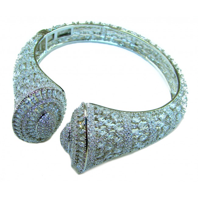 Art Deco Genuine 76.5 carat White Topaz .925 Sterling Silver handcrafted Statement bracelet