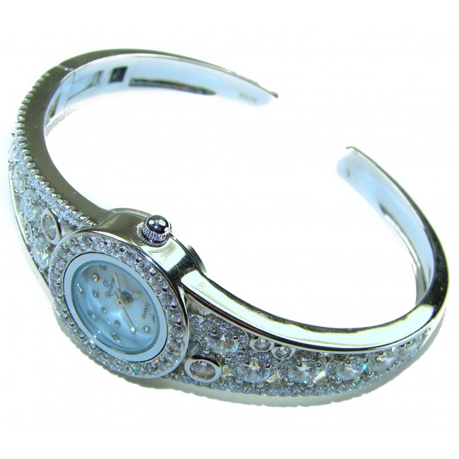 Precious Time Authentic 33.2 carat White Topaz .925 Sterling Silver handmade Bracelet Watch - photo 3