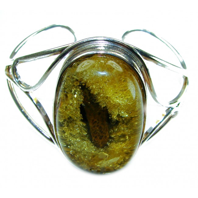 Golden Odyssey Huge Genuine Baltic Amber .925 Sterling Silver handcrafted Bracelet / Cuff