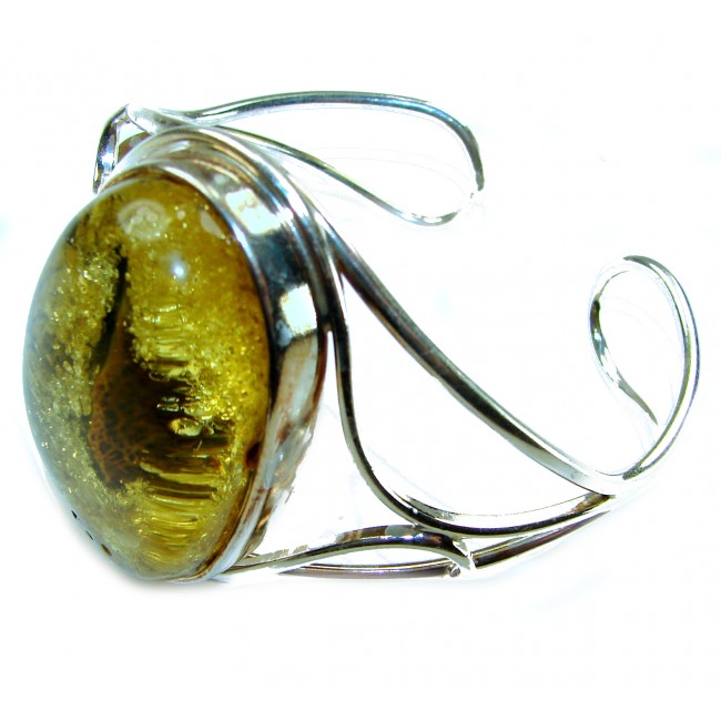 Golden Odyssey Huge Genuine Baltic Amber .925 Sterling Silver handcrafted Bracelet / Cuff