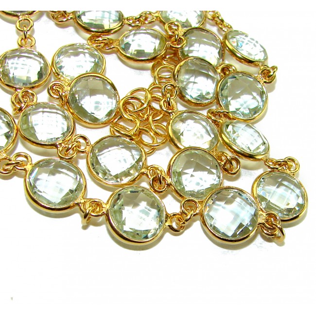 30.5 carat genuine round shape Green Amethyst 18K Gold over .925 Sterling Silver handmade Statement necklace