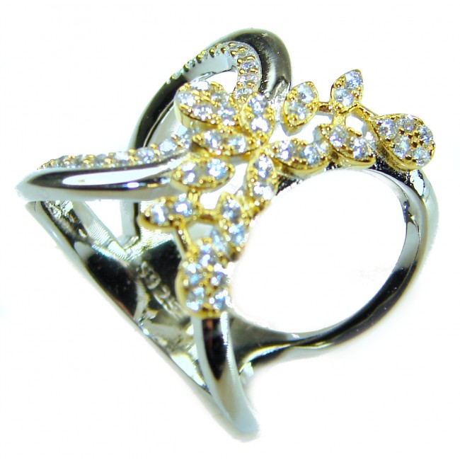 Aphrodite - 2.6 carat White Topaz 2 tones .925 Sterling Silver handcrafted ring size 6 - photo 3