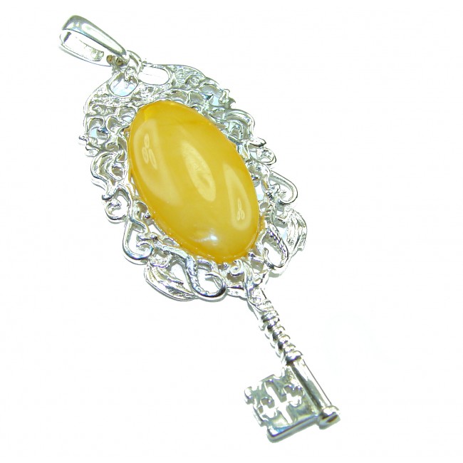 Golden Magic Key butterscotch Baltic Polish Amber .925 Sterling Silver handcrafted Pendant