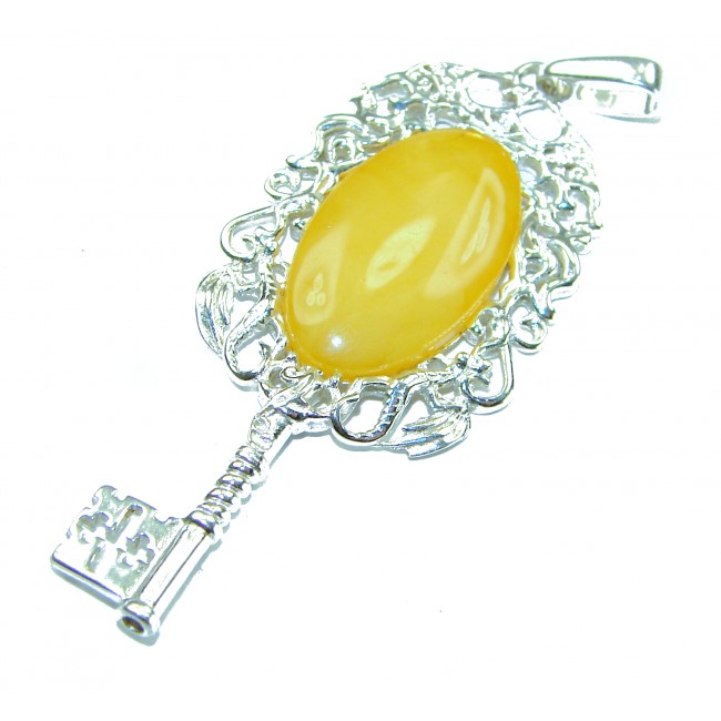 Golden Magic Key butterscotch Baltic Polish Amber .925 Sterling Silver handcrafted Pendant