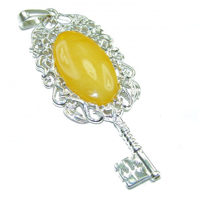 Golden Magic Key butterscotch Baltic Polish Amber .925 Sterling Silver handcrafted Pendant