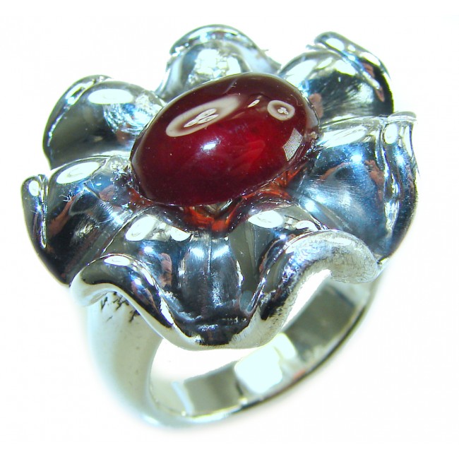 Blue Flower AAAA QUALITY Garnet .925 Sterling Silver handmade Large ring size 8