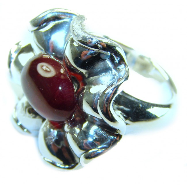 Blue Flower AAAA QUALITY Garnet .925 Sterling Silver handmade Large ring size 8