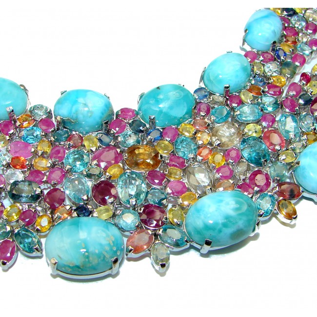 Luna 255.3 carat authentic Larimar From Dominican Republic .925 Sterling Silver handcrafted MASSIVE STATEMENT Necklace