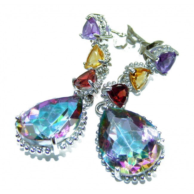 Incredible 14.2 carat Mystic Topaz .925 Sterling Silver handcrafted earrings - photo 3