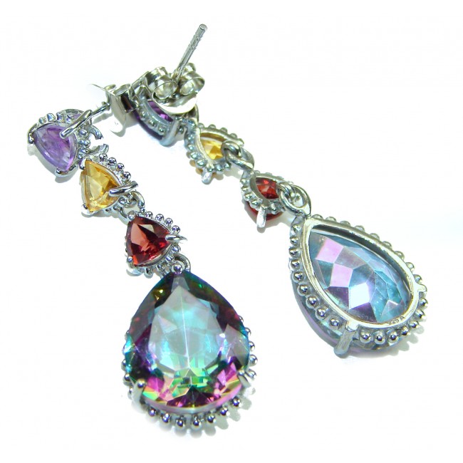 Incredible 14.2 carat Mystic Topaz .925 Sterling Silver handcrafted earrings - photo 2