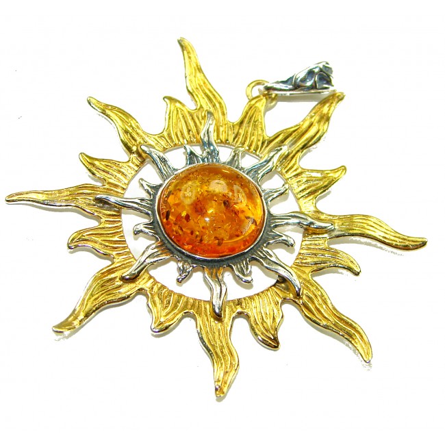 Bright Sun Baltic Polish Amber 14k Gold over .925 Sterling Silver handcrafted Pendant