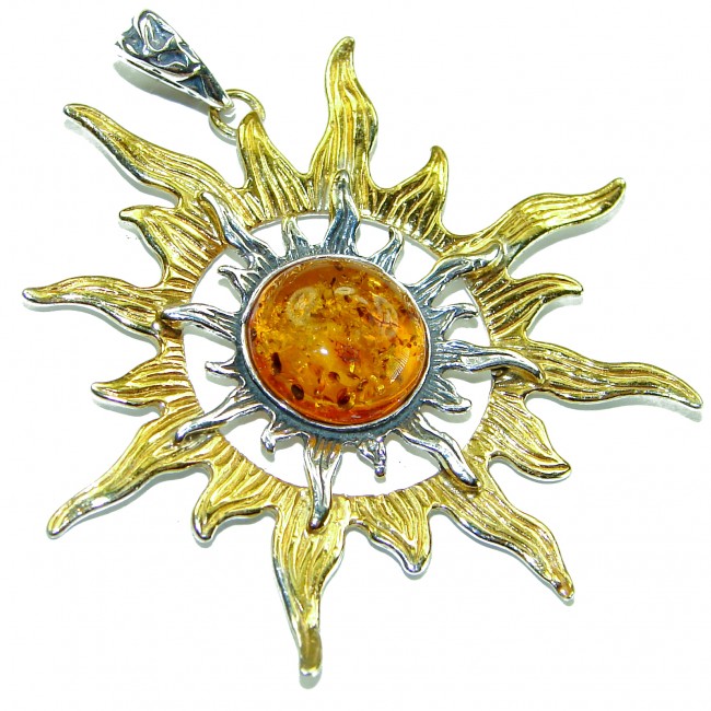 Bright Sun Baltic Polish Amber 14k Gold over .925 Sterling Silver handcrafted Pendant