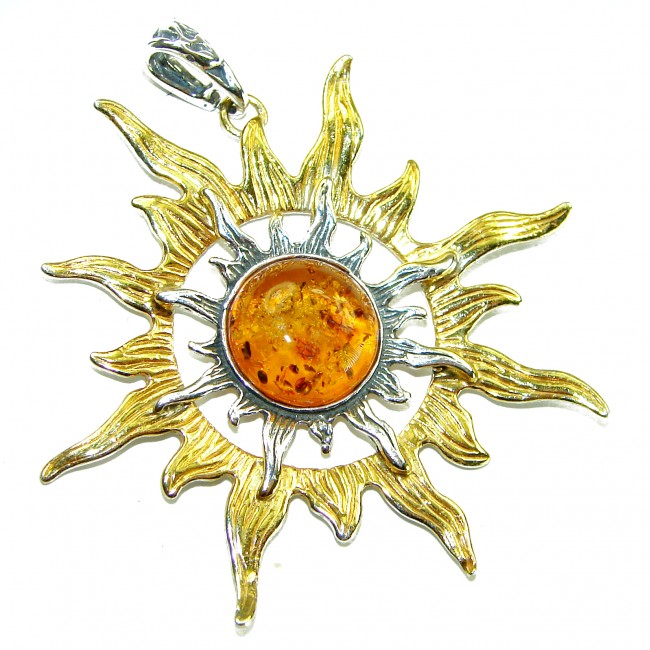 Bright Sun Baltic Polish Amber 14k Gold over .925 Sterling Silver handcrafted Pendant