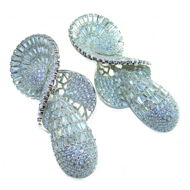 Spectacular - ART DECO - 108.5 carat White Topaz .925 Sterling Silver Handcrafted Statement Earrings - photo 4