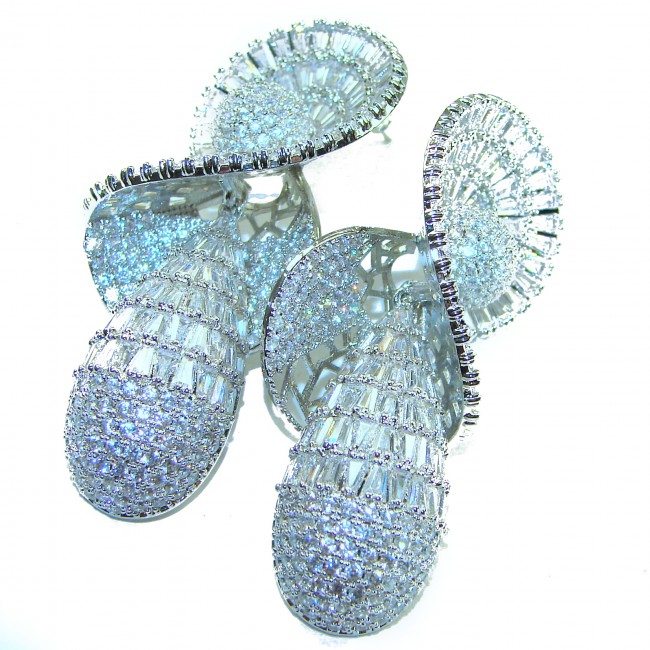 Spectacular - ART DECO - 108.5 carat White Topaz .925 Sterling Silver Handcrafted Statement Earrings - photo 3