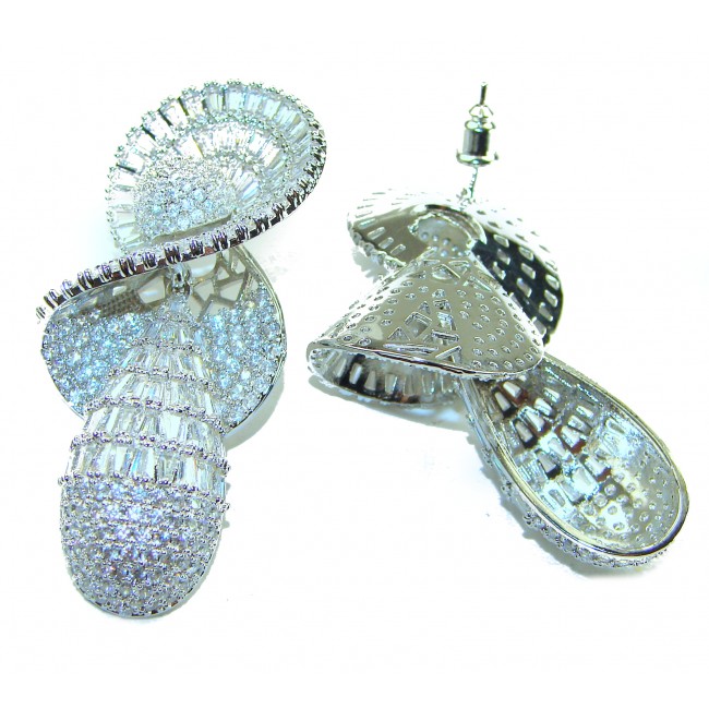 Spectacular - ART DECO - 108.5 carat White Topaz .925 Sterling Silver Handcrafted Statement Earrings - photo 2