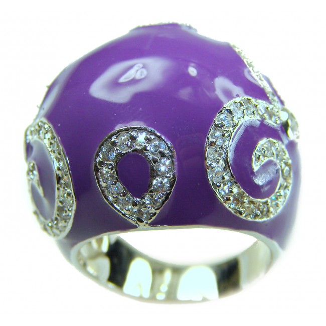 Divine Creation White Jade Enamel .925 Sterling Silver handcrafted Ring s. 8