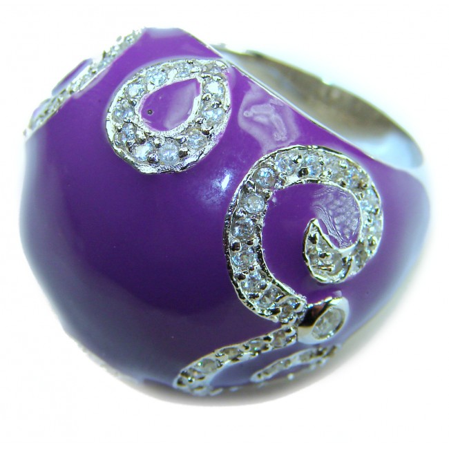 Divine Creation White Jade Enamel .925 Sterling Silver handcrafted Ring s. 8