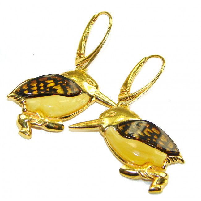 Two Birds Baltic Polish Amber Turquoise 18K Gold over .925 Sterling Silver earrings