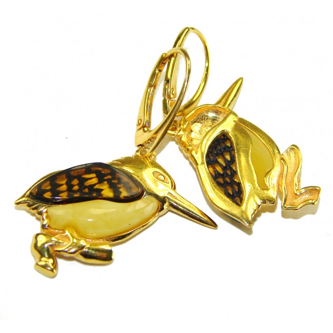 Two Birds Baltic Polish Amber Turquoise 18K Gold over .925 Sterling Silver earrings