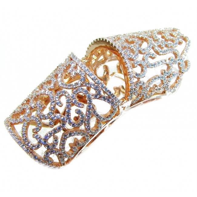 Pure Celestial Energy Natural 14.4 carat White Topaz 18K Rose Gold over .925 Sterling Silver handmade Statement Ring size 7