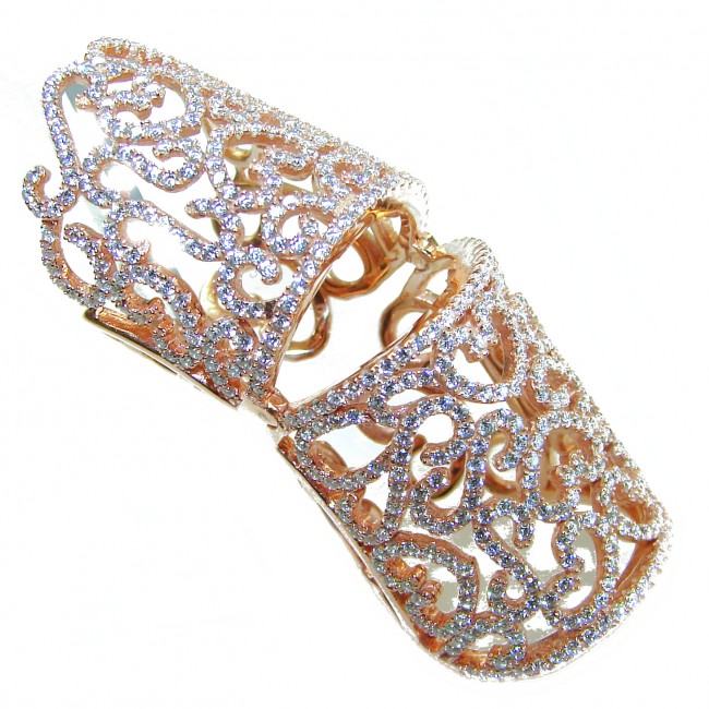 Pure Celestial Energy Natural 14.4 carat White Topaz 18K Rose Gold over .925 Sterling Silver handmade Statement Ring size 7