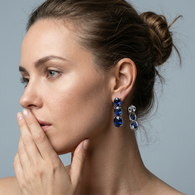 Oceania - Deep Ocean 22.5 carat London Blue Topaz .925 Sterling Silver handmade Statement earrings - photo 1