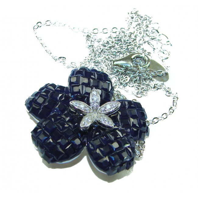 Blue Flower 19.2 carat natural Sapphire .925 Sterling Silver handcrafted Necklace - photo 2